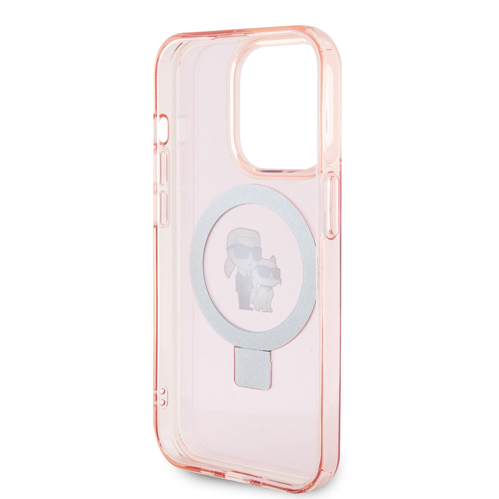 Custodia MagSafe per Apple iPhone 15 Pro, Karl Lagerfeld, Ring Stand Karl & Choupette, Rosa