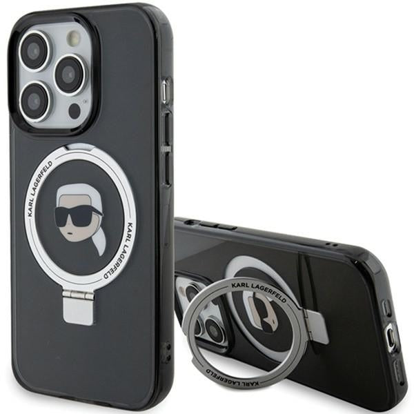 Custodia MagSafe per Apple iPhone 15 Pro, Karl Lagerfeld, Ring Stand Karl's Head, Nera