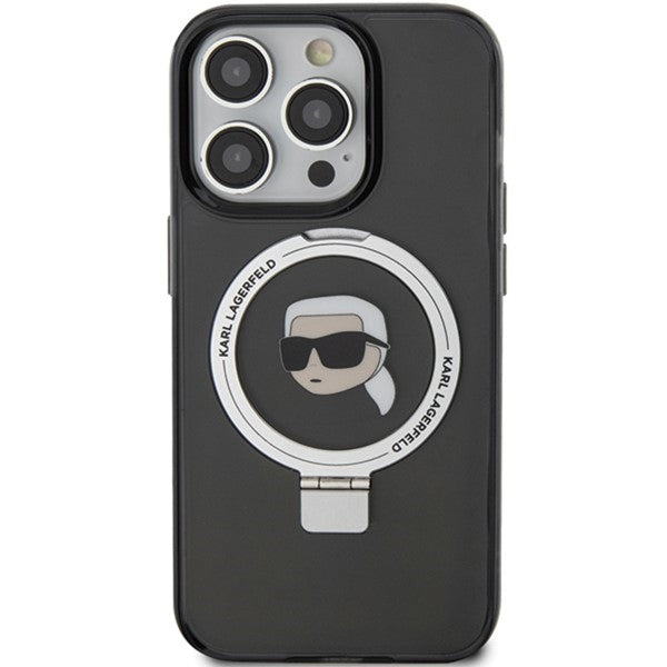 Custodia MagSafe per Apple iPhone 15 Pro, Karl Lagerfeld, Ring Stand Karl's Head, Nera