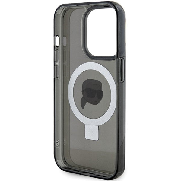 Custodia MagSafe per Apple iPhone 15 Pro, Karl Lagerfeld, Ring Stand Karl's Head, Nera