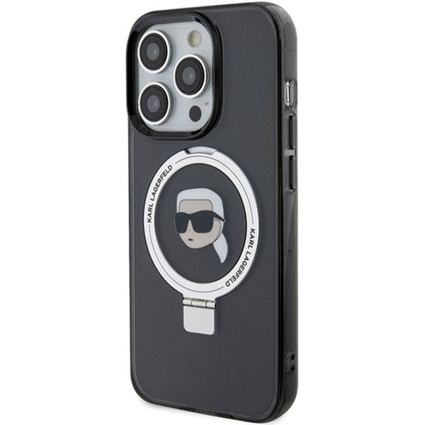 Custodia MagSafe per Apple iPhone 15 Pro, Karl Lagerfeld, Ring Stand Karl's Head, Nera