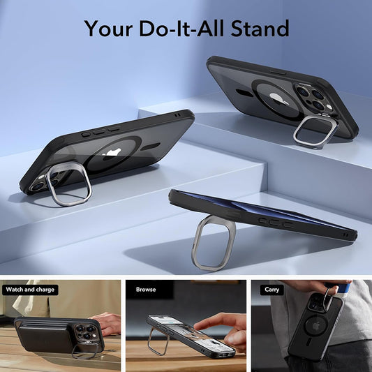 Custodia MagSafe per Apple iPhone 15 Pro Max, ESR, Classic Hybrid Kickstand, Nera Trasparente