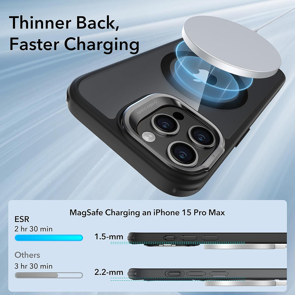 Custodia MagSafe per Apple iPhone 15 Pro Max, ESR, Classic Hybrid Kickstand, Nera Trasparente