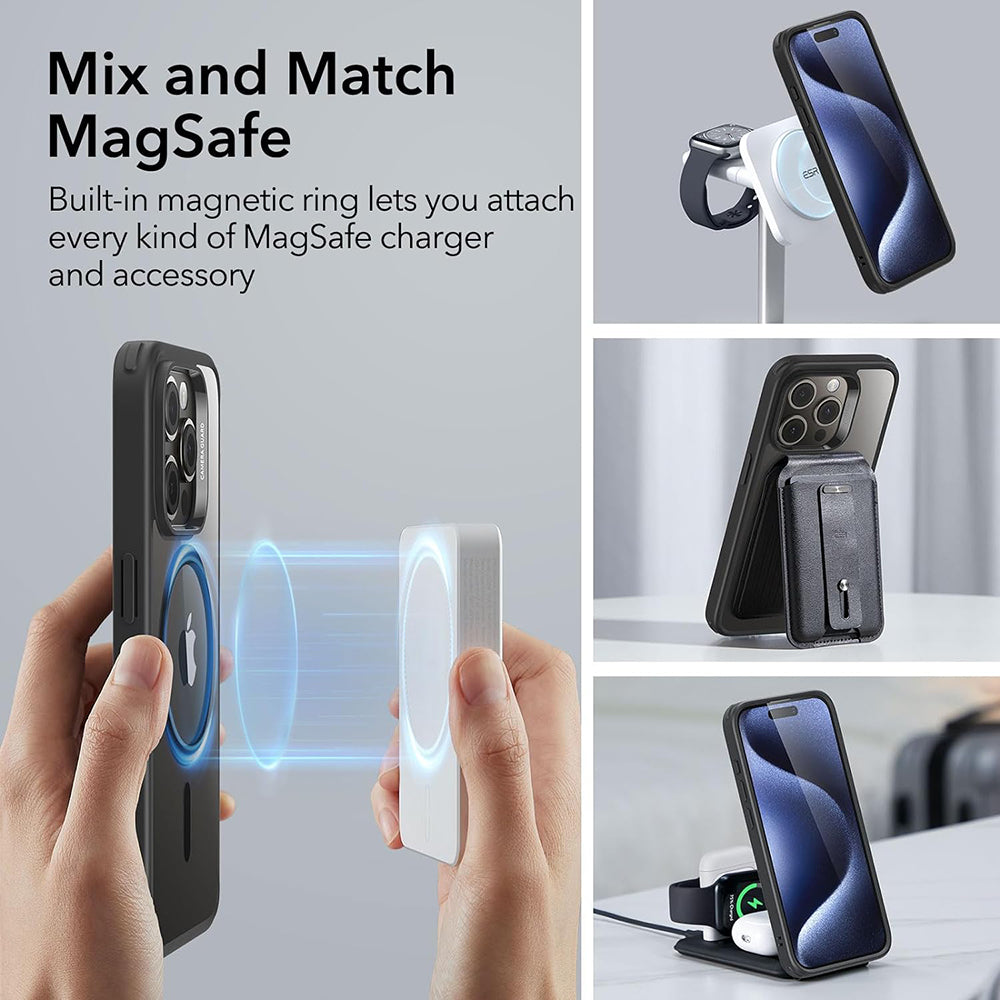 Custodia MagSafe per Apple iPhone 15 Pro Max, ESR, Classic Hybrid, Nera Trasparente