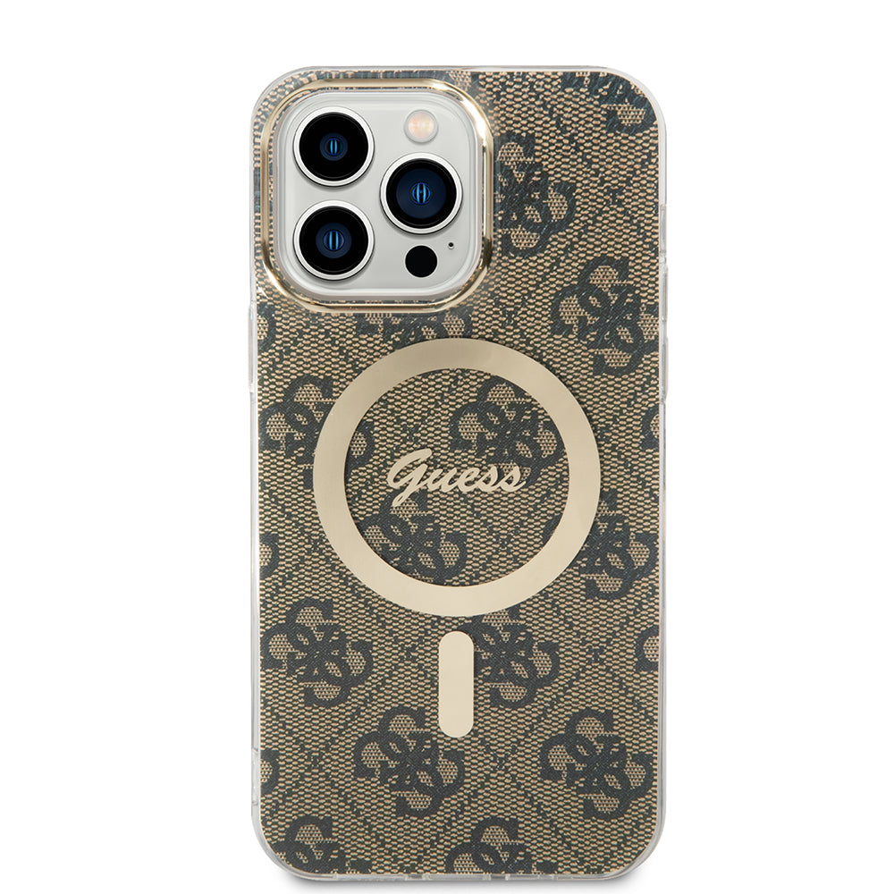 Custodia MagSafe per Apple iPhone 15 Pro Max, Guess, 4G IML, Marrone GUHMP15XH4STW