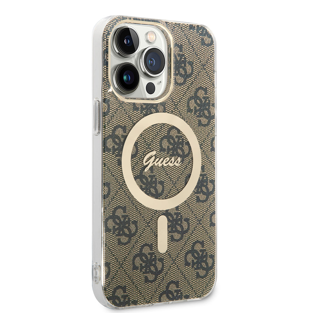 Custodia MagSafe per Apple iPhone 15 Pro Max, Guess, 4G IML, Marrone GUHMP15XH4STW