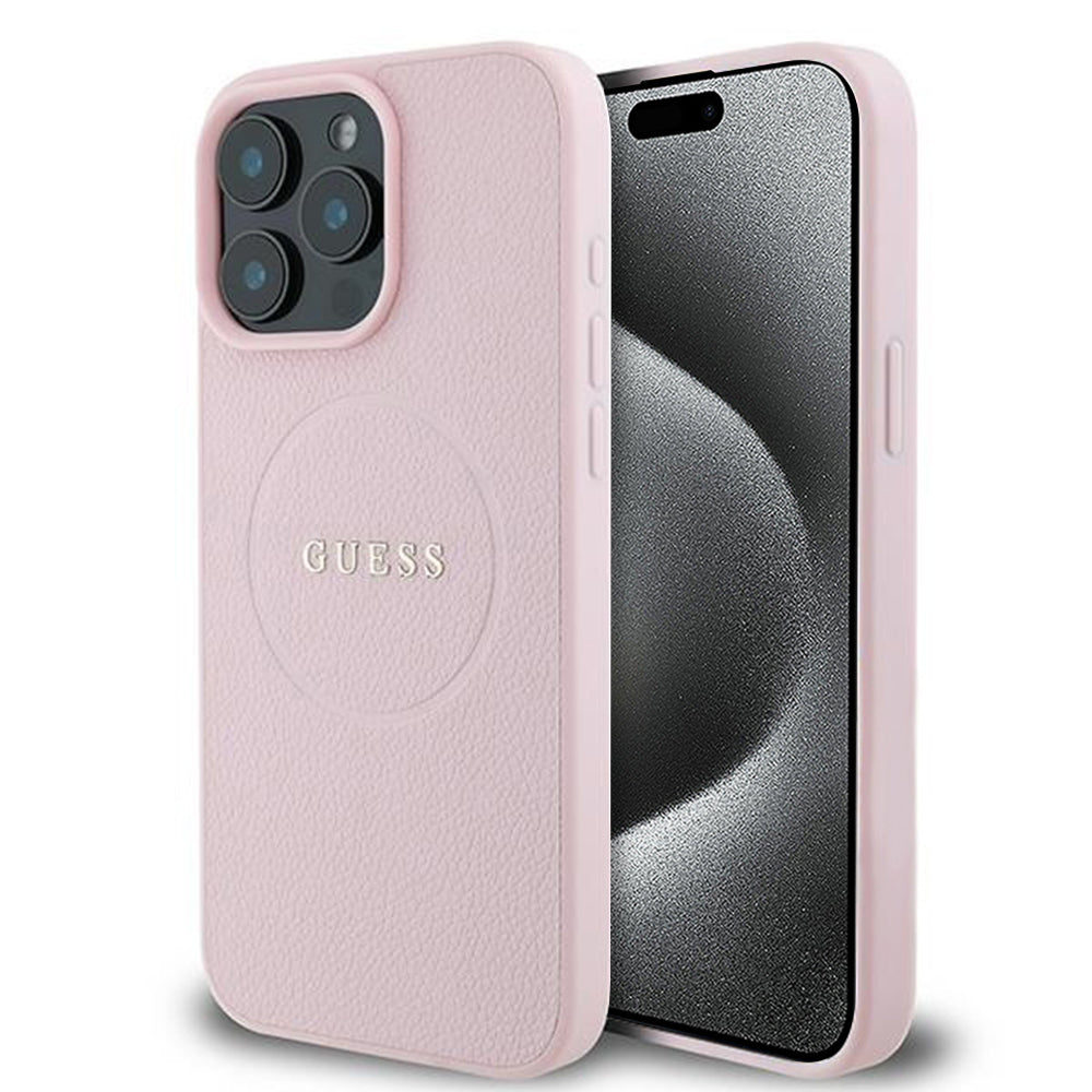 Custodia MagSafe per Apple iPhone 15 Pro Max, Guess, Grained Gold Ring, Rosa