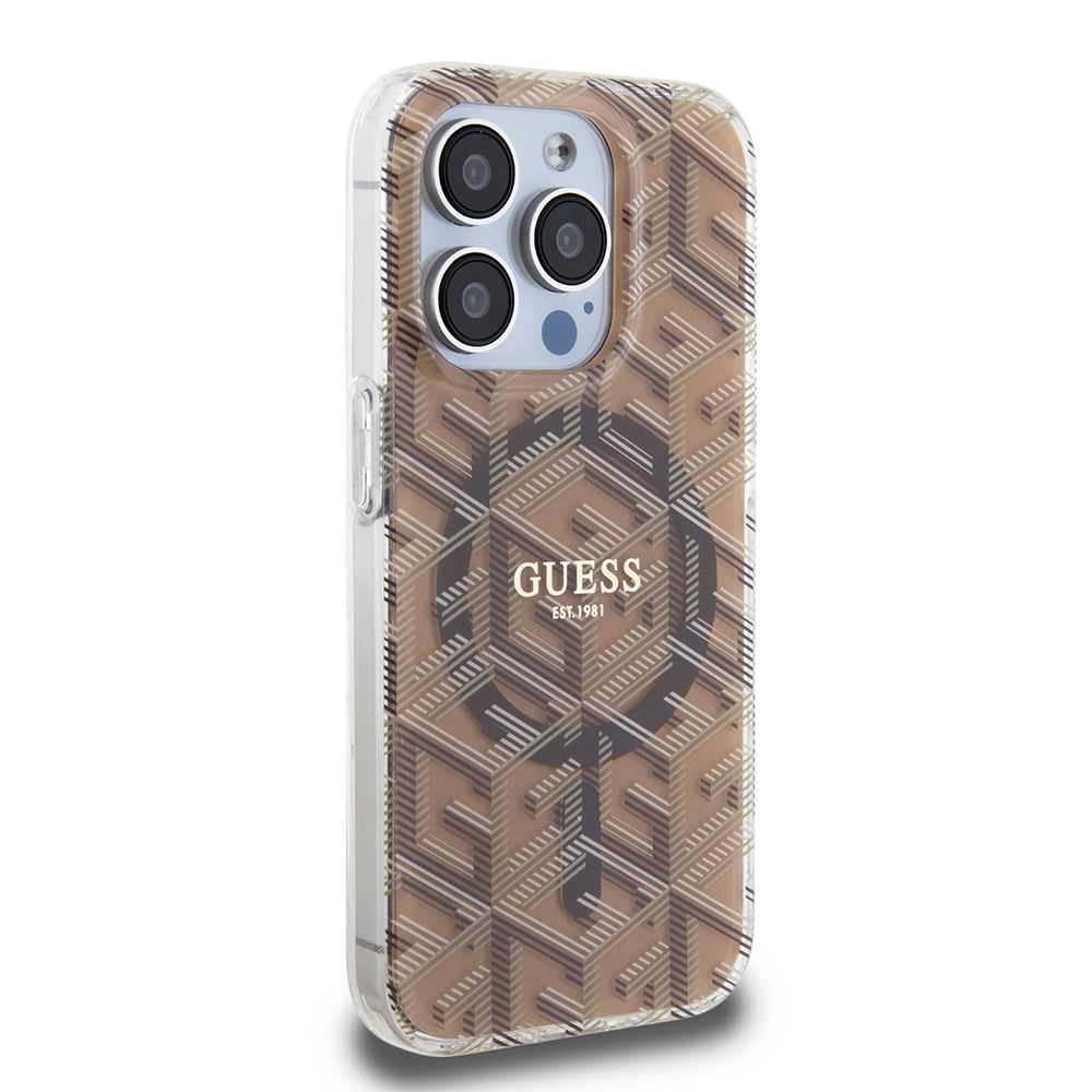Custodia MagSafe per Apple iPhone 15 Pro Max, Guess, IML Gcube, Marrone
