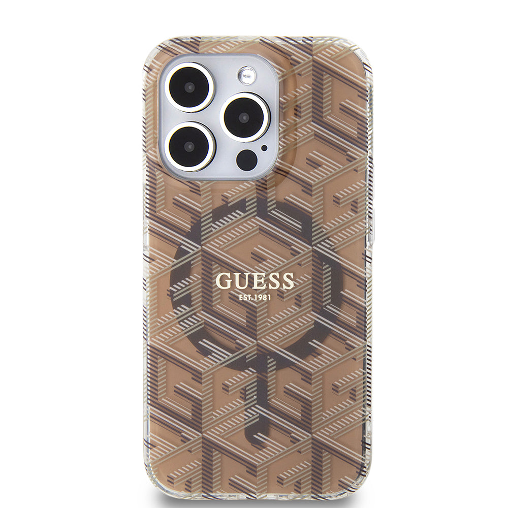 Custodia MagSafe per Apple iPhone 15 Pro Max, Guess, IML Gcube, Marrone