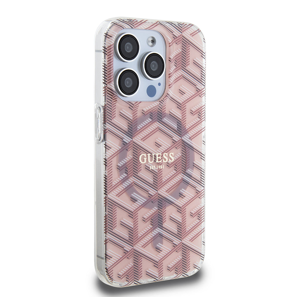 Custodia MagSafe per Apple iPhone 15 Pro Max, Guess, IML Gcube, Rosa