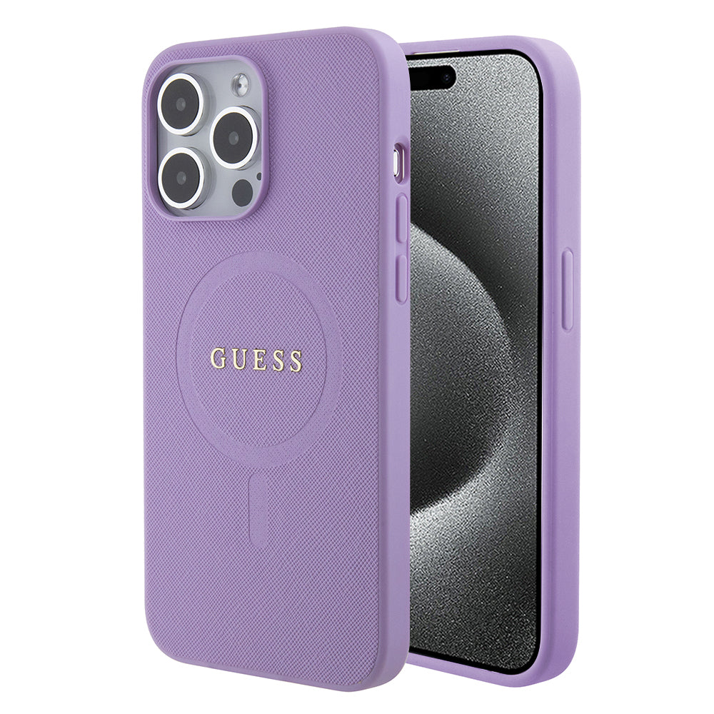 Custodia MagSafe per Apple iPhone 15 Pro Max, Guess, Saffiano, Viola