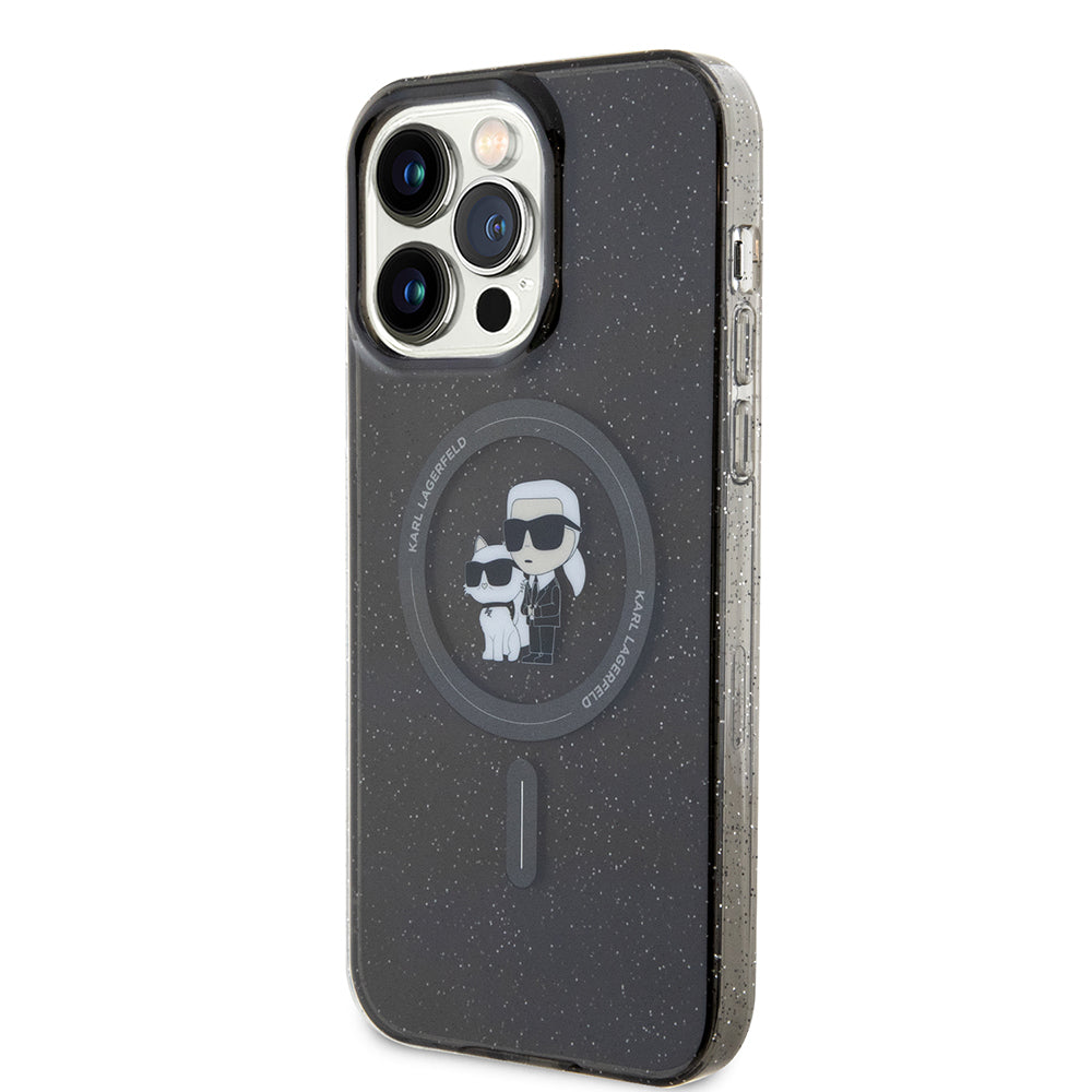 Custodia MagSafe per Apple iPhone 15 Pro Max, Karl Lagerfeld, Glitter Karl & Choupette, Nera