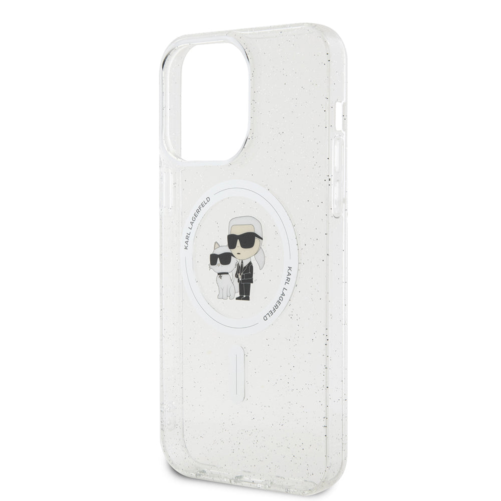 Custodia MagSafe per Apple iPhone 15 Pro Max, Karl Lagerfeld, Glitter Karl & Choupette, Trasparente