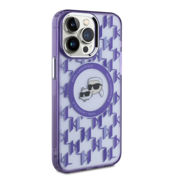 Custodia MagSafe per Apple iPhone 15 Pro Max, Karl Lagerfeld, IML Monogramma Karl & Choupette's Heads, Viola