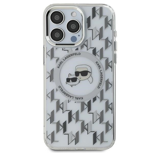 Custodia MagSafe per Apple iPhone 15 Pro Max, Karl Lagerfeld, IML Monogram Karl & Choupette's Heads, Trasparente