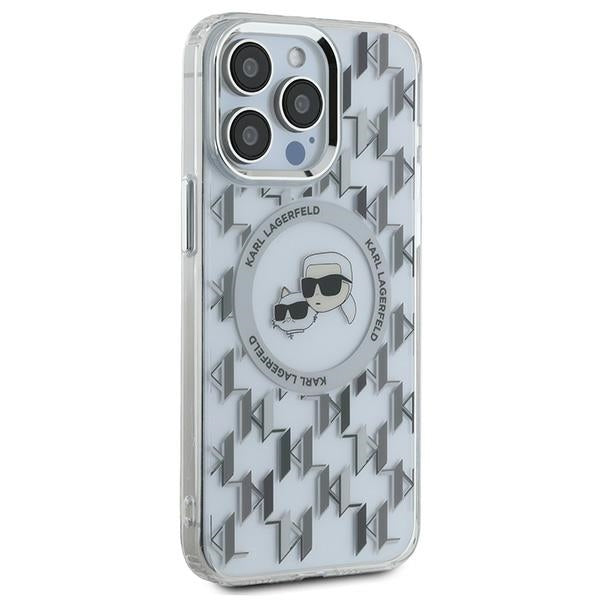 Custodia MagSafe per Apple iPhone 15 Pro Max, Karl Lagerfeld, IML Monogram Karl & Choupette's Heads, Trasparente