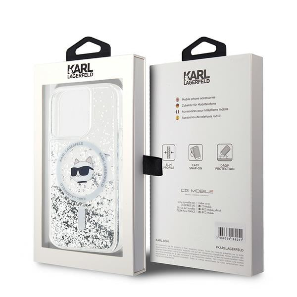Custodia MagSafe per Apple iPhone 15 Pro Max, Karl Lagerfeld, Liquid Glitter Choupette Head, Trasparente