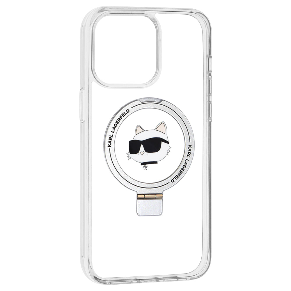 Custodia MagSafe per Apple iPhone 15 Pro Max, Karl Lagerfeld, Ring Stand Choupette's Head, Bianca