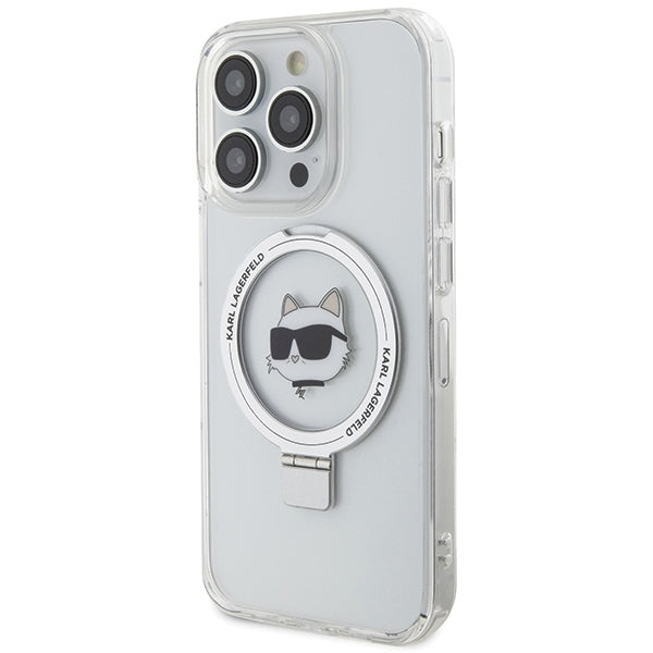 Custodia MagSafe per Apple iPhone 15 Pro Max, Karl Lagerfeld, Ring Stand Choupette's Head, Bianca