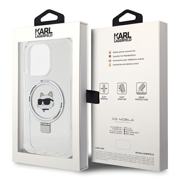 Custodia MagSafe per Apple iPhone 15 Pro Max, Karl Lagerfeld, Ring Stand Choupette's Head, Bianca