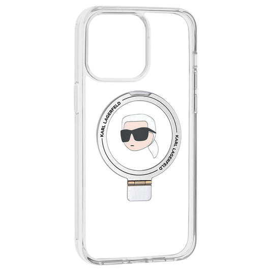 Custodia MagSafe per Apple iPhone 15 Pro Max, Karl Lagerfeld, Ring Stand Karl's Head, Bianca