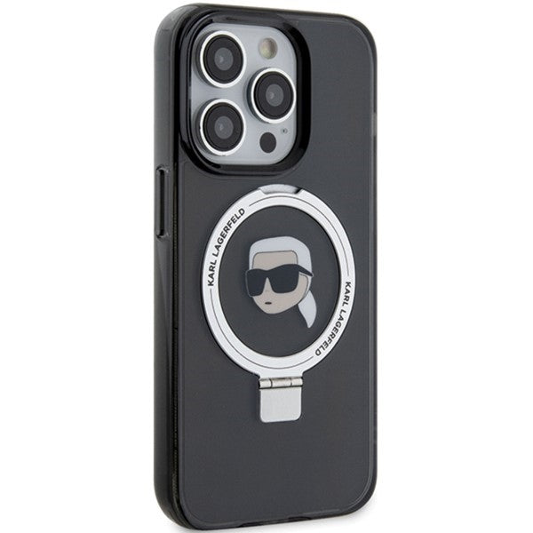 Custodia MagSafe per Apple iPhone 15 Pro Max, Karl Lagerfeld, Ring Stand Karl's Head, Nera