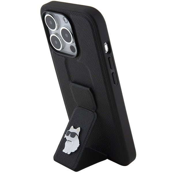 Custodia MagSafe per Apple iPhone 15 Pro Max, Karl Lagerfeld, Saffiano Gripstand Choupette, Nera