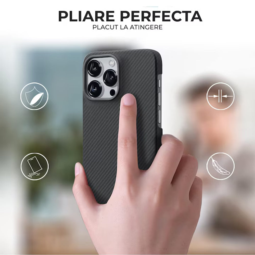 Custodia MagSafe per Apple iPhone 15 Pro Max, Techsuit, Fibra di Aramide, Nera