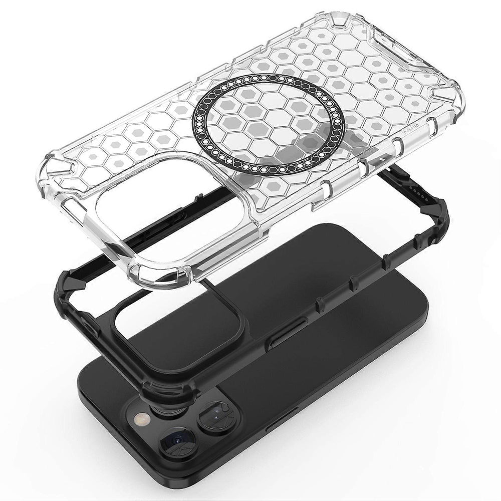 Custodia MagSafe per Apple iPhone 15 Pro Max, Techsuit, HoneyComb Shield, Bianca