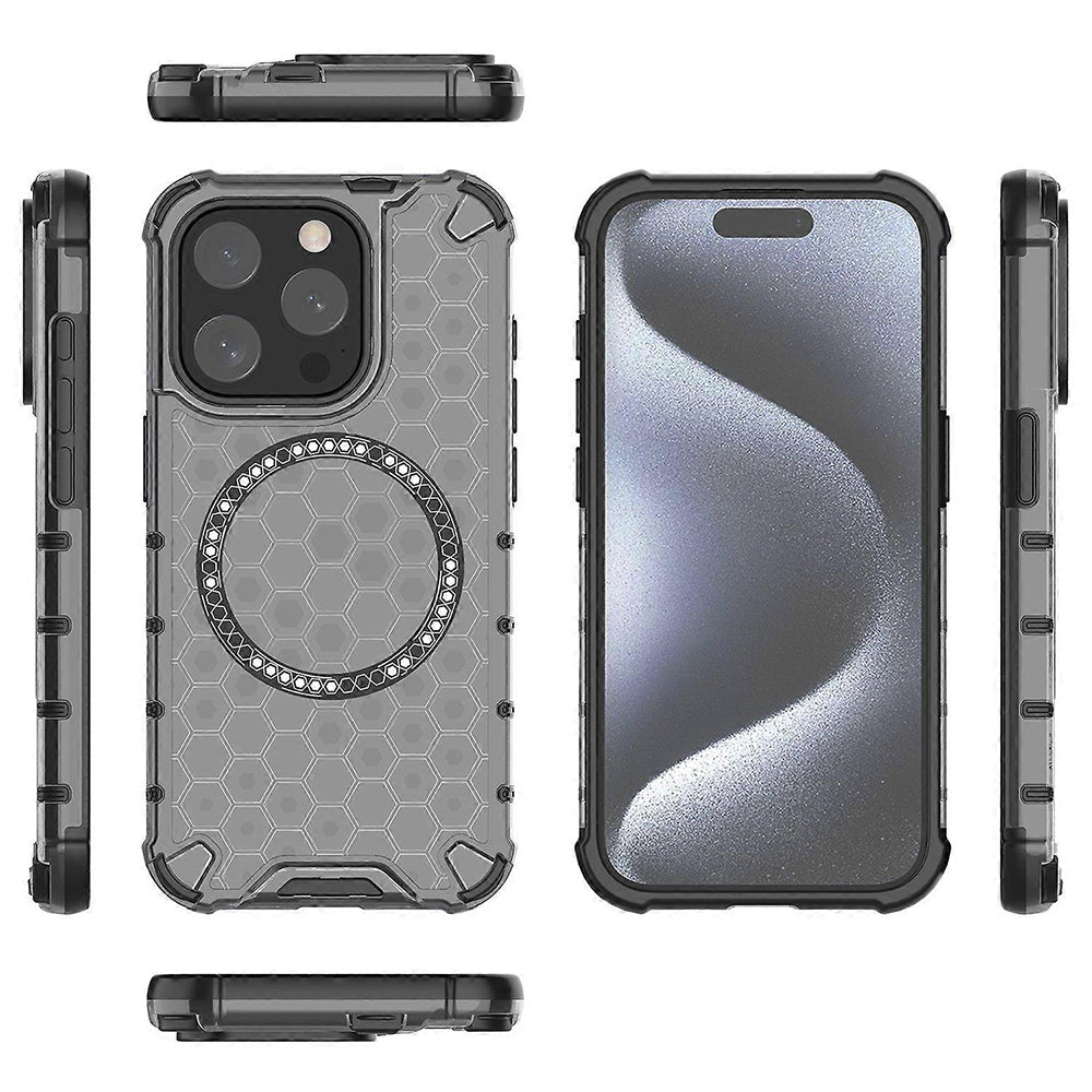Custodia MagSafe per Apple iPhone 15 Pro Max, Techsuit, HoneyComb Shield, Nera