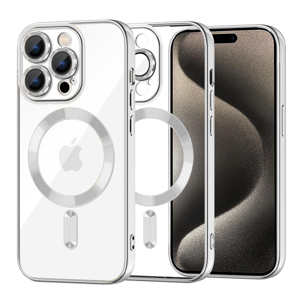 Custodia MagSafe per Apple iPhone 15 Pro Max, Techsuit, Luxury Crystal, Argento