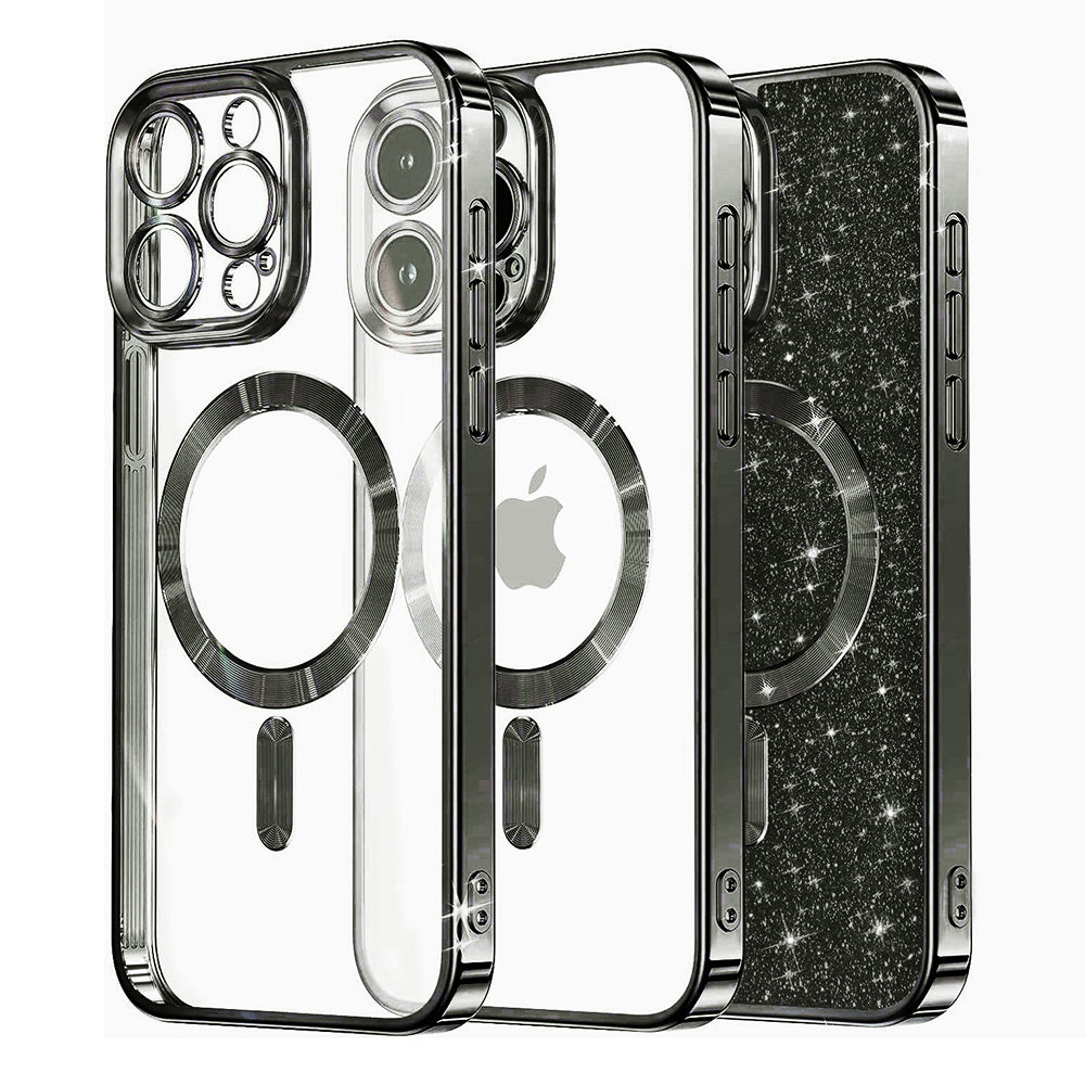Custodia MagSafe per Apple iPhone 15 Pro Max, Techsuit, Luxury Glitter, Nera