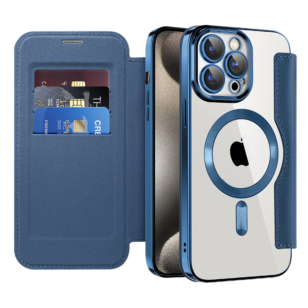Custodia MagSafe per Apple iPhone 15 Pro Max, Techsuit, SmartMag Book, Blu