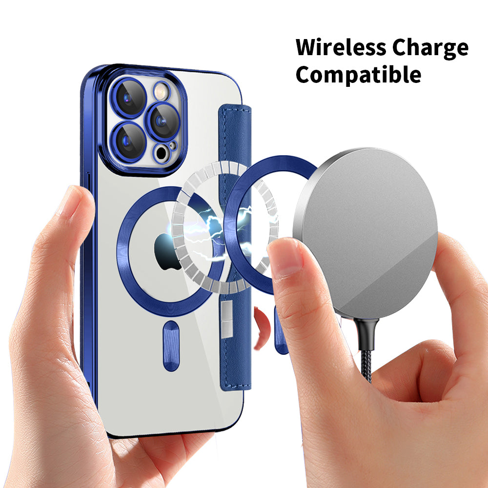 Custodia MagSafe per Apple iPhone 15 Pro Max, Techsuit, SmartMag Book, Blu