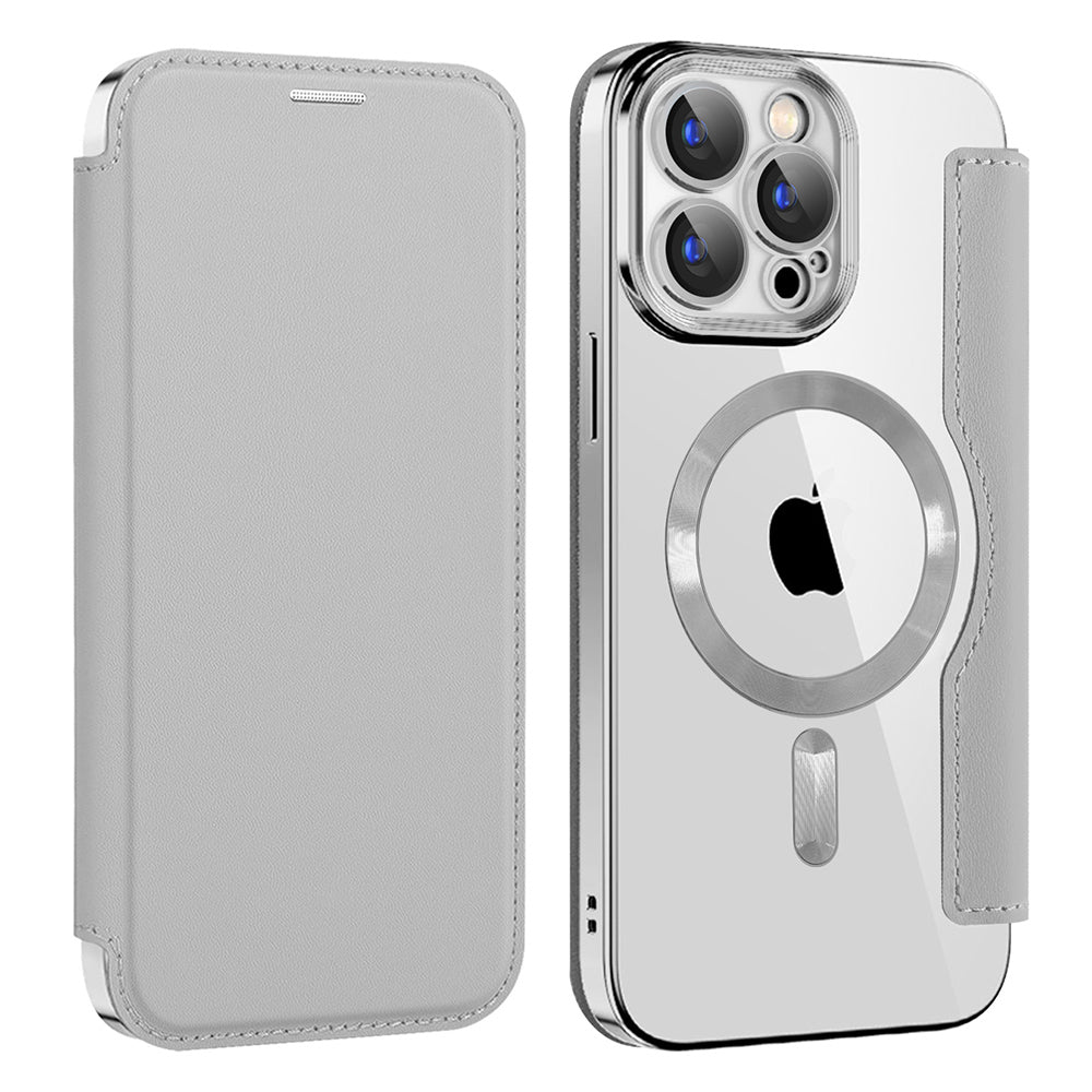 Custodia MagSafe per Apple iPhone 15 Pro Max, Techsuit, SmartMag Book, Grigio