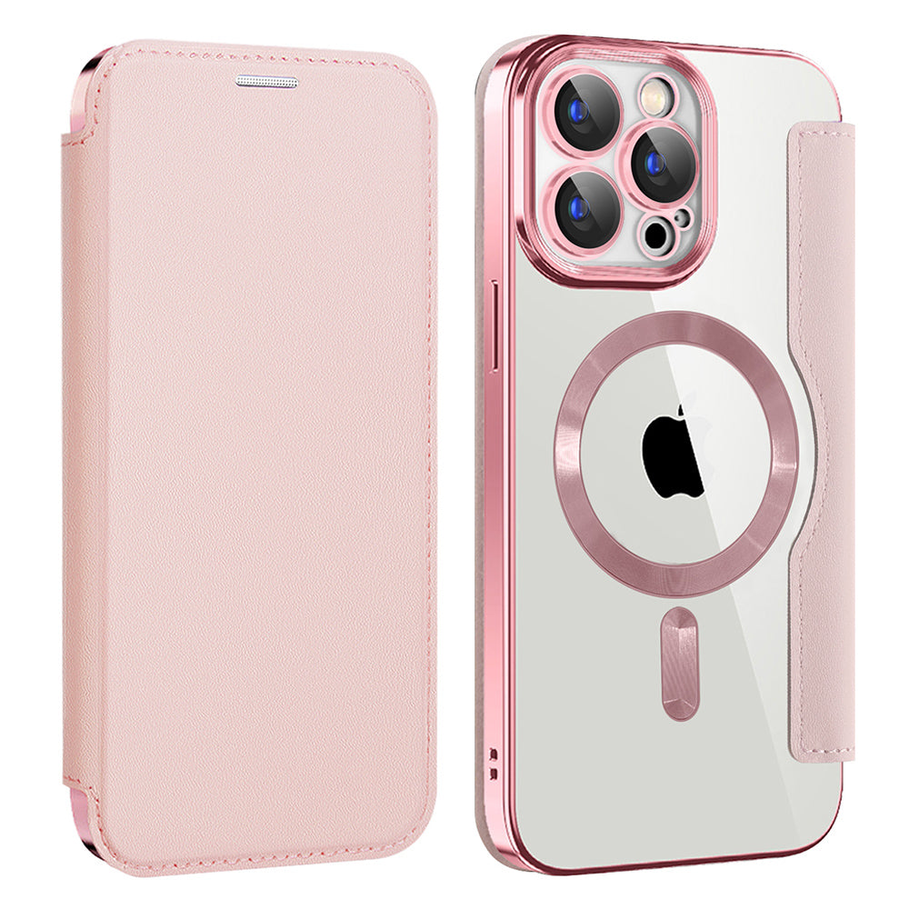 Custodia MagSafe per Apple iPhone 15 Pro Max, Techsuit, SmartMag Book, Rosa