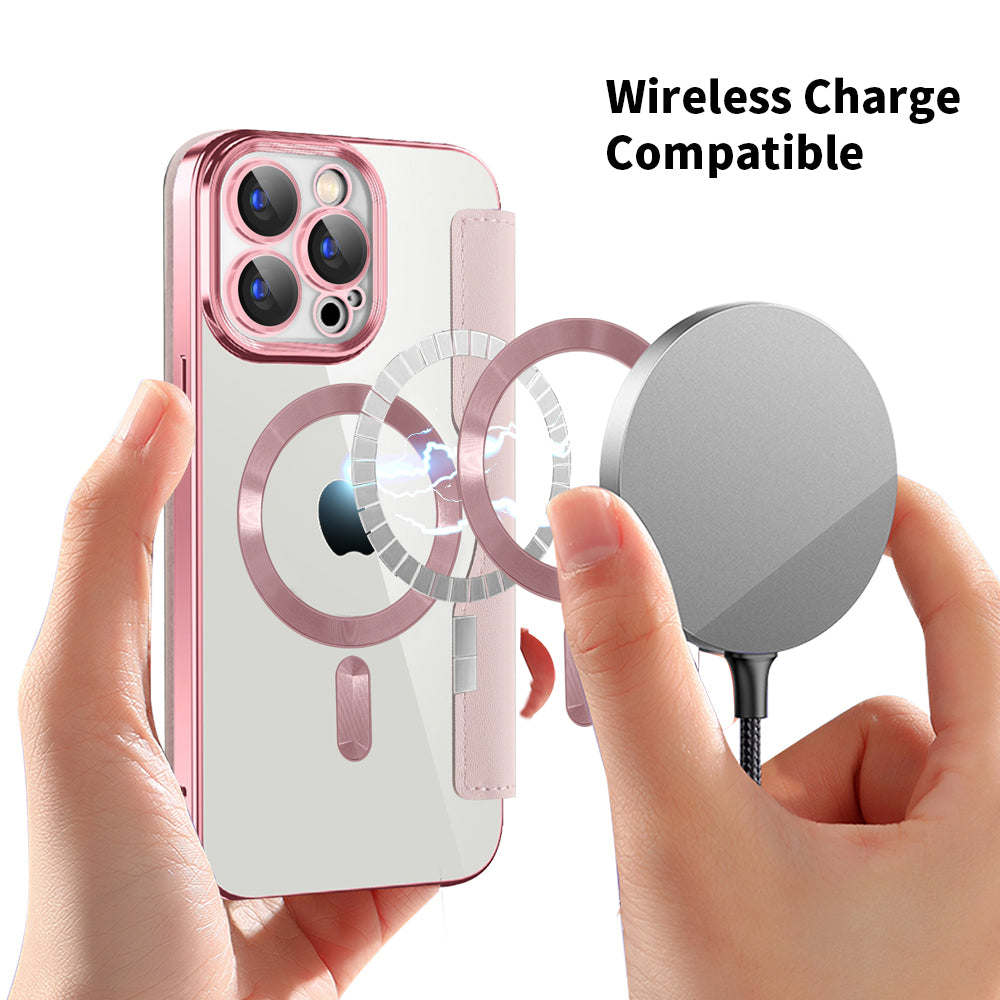 Custodia MagSafe per Apple iPhone 15 Pro Max, Techsuit, SmartMag Book, Rosa