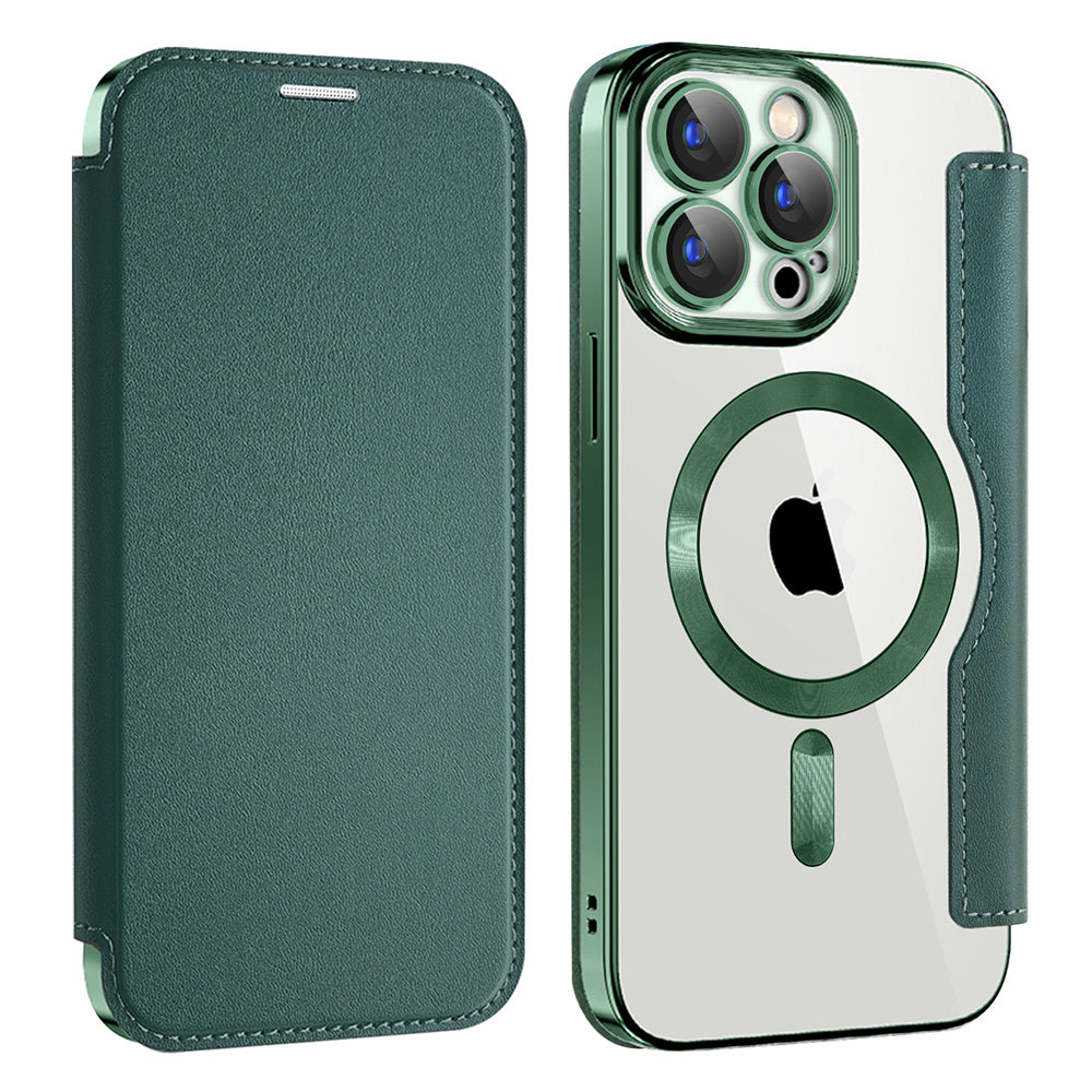 Custodia MagSafe per Apple iPhone 15 Pro Max, Techsuit, SmartMag Book, Verde