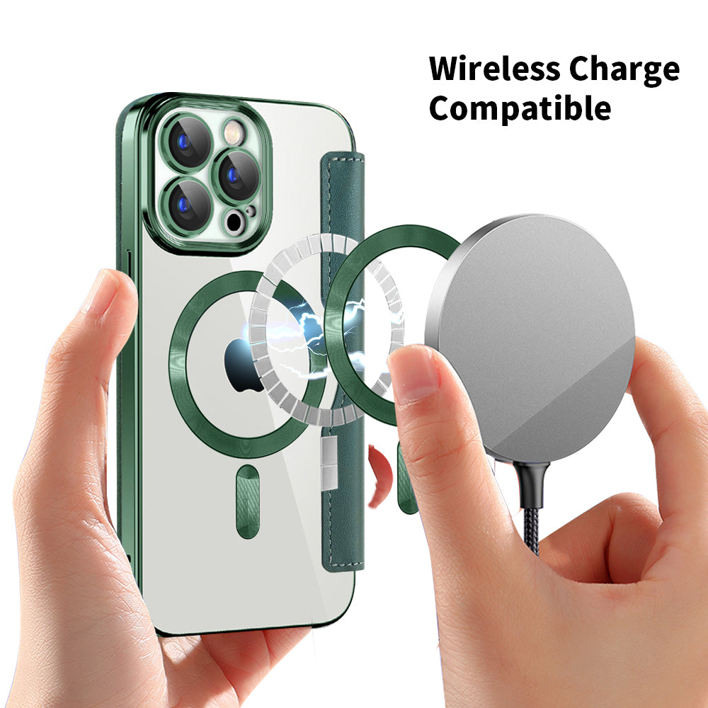 Custodia MagSafe per Apple iPhone 15 Pro Max, Techsuit, SmartMag Book, Verde