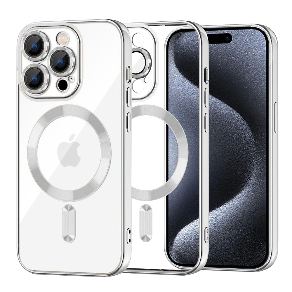 Custodia MagSafe per Apple iPhone 15 Pro, Techsuit, Luxury Crystal, Argento