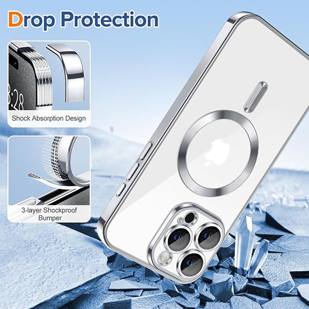 Custodia MagSafe per Apple iPhone 15 Pro, Techsuit, Luxury Crystal, Argento