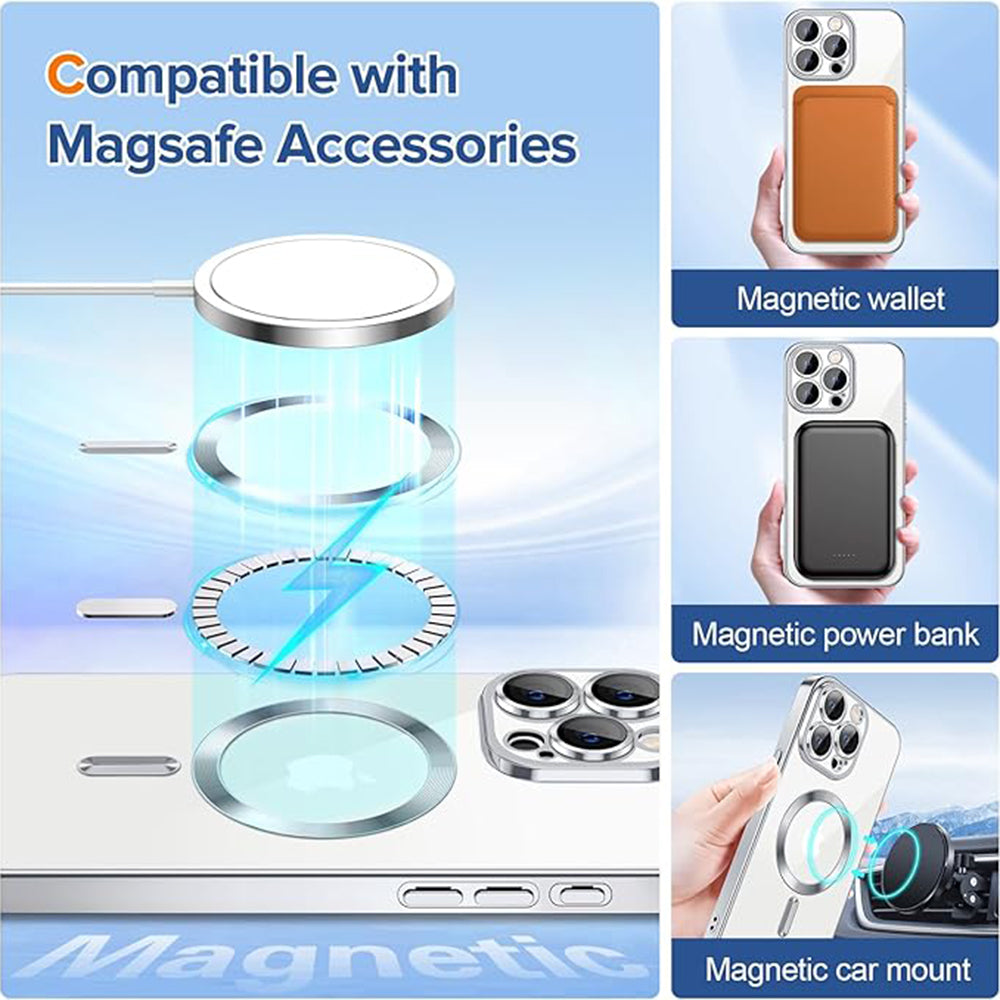Custodia MagSafe per Apple iPhone 15 Pro, Techsuit, Luxury Crystal, Argento