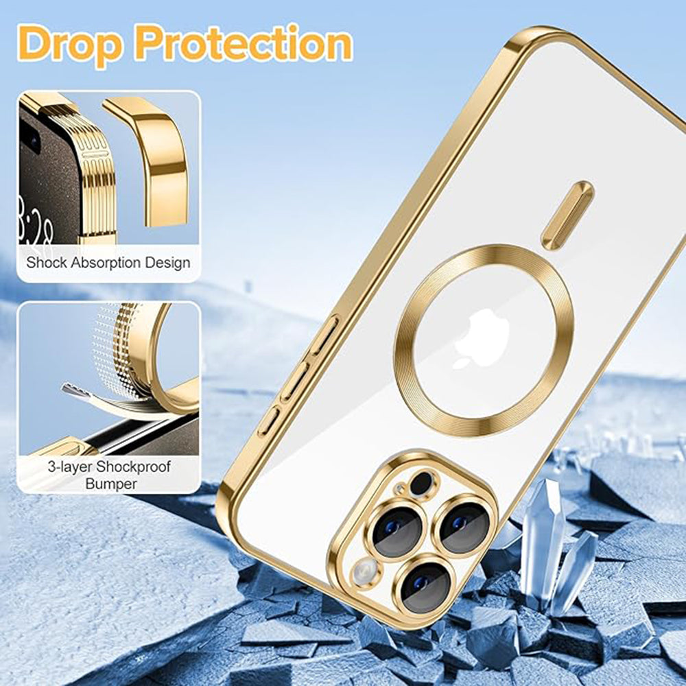 Custodia MagSafe per Apple iPhone 15 Pro, Techsuit, Luxury Crystal, Dorata