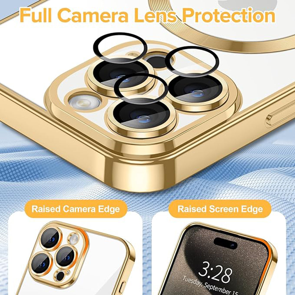 Custodia MagSafe per Apple iPhone 15 Pro, Techsuit, Luxury Crystal, Dorata