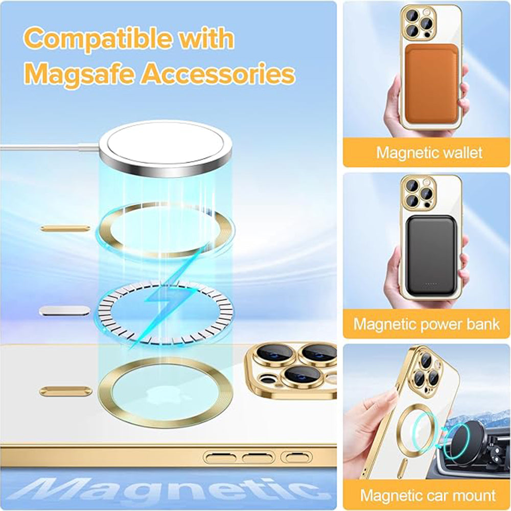 Custodia MagSafe per Apple iPhone 15 Pro, Techsuit, Luxury Crystal, Dorata