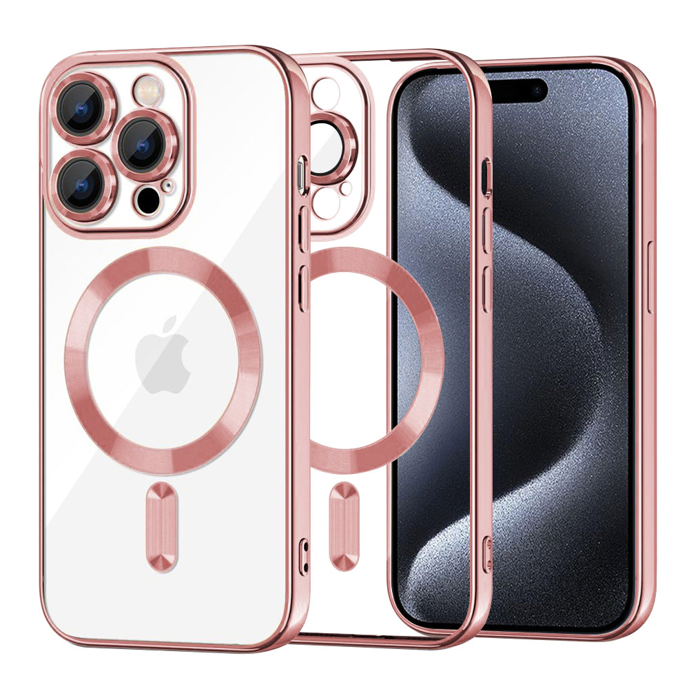 Custodia MagSafe per Apple iPhone 15 Pro, Techsuit, Luxury Crystal, Rosa