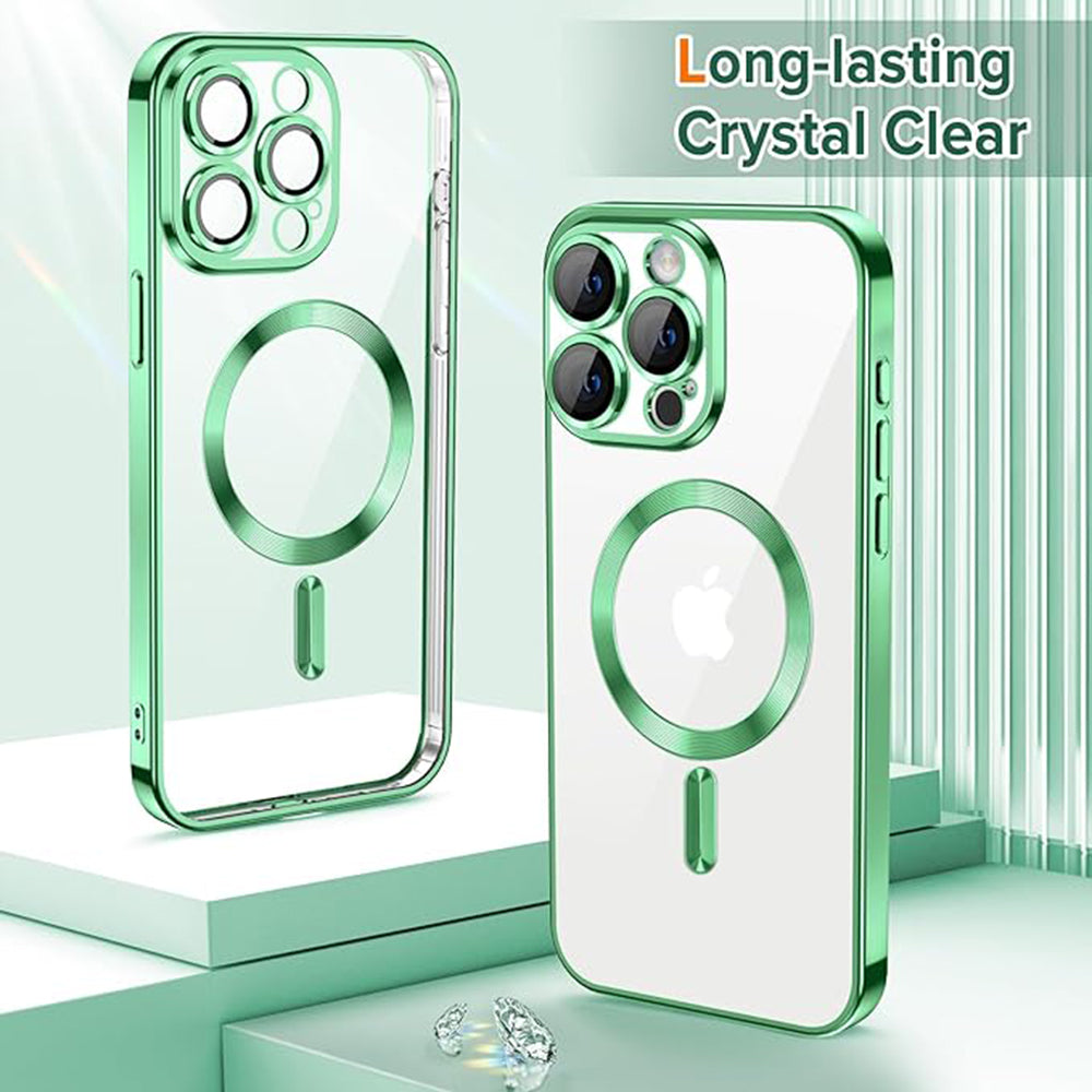 Custodia MagSafe per Apple iPhone 15 Pro, Techsuit, Luxury Crystal, Verde Chiaro