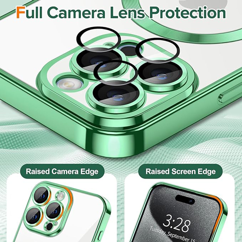 Custodia MagSafe per Apple iPhone 15 Pro, Techsuit, Luxury Crystal, Verde Chiaro