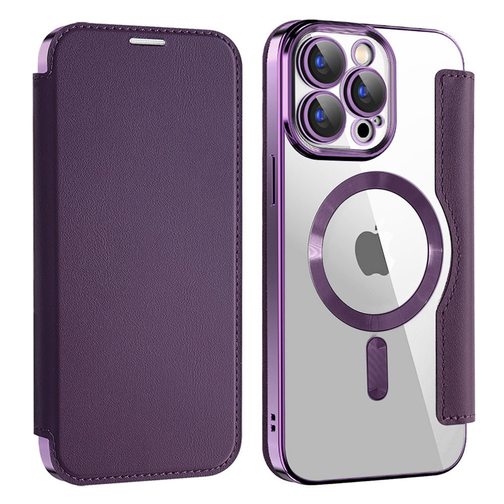 Custodia MagSafe per Apple iPhone 15 Pro, Techsuit, SmartMag Book, Viola