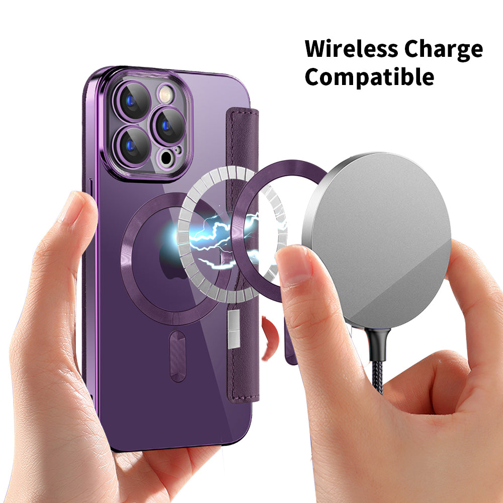 Custodia MagSafe per Apple iPhone 15 Pro, Techsuit, SmartMag Book, Viola